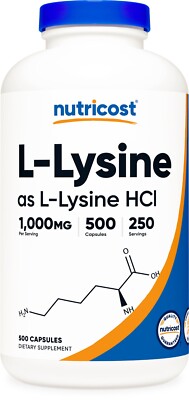Nutricost L-Lysine 1000mg, 500 Capsules - Gluten Free, Non-GMO, 500mg Per Cap