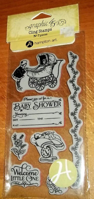 RUBBER CLING HAMPTON ART STAMPS PRECIOUS MEMORIES 2 ~ BABY SHOWER wks CTMH blk