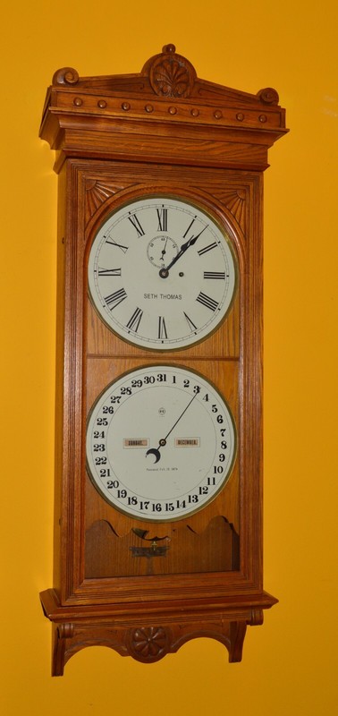 LARGE SETH THOMAS WEIGHT DRIVEN CALENDAR NO.13 WALL CLOCK. Possible