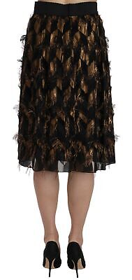 Pre-owned Dolce & Gabbana Skirt Fringe Metallic Pencil A-line Black Gold It38/us4/xs $1000