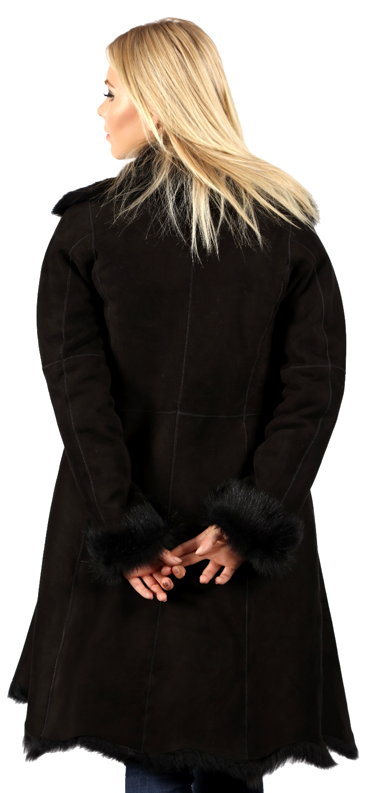 Pre-owned Infinity Women's Luxurious 3/4 Black Toscana Shearling Sheepskin Coat