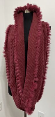 La Fiorentina Rabbit Fur Trim Sweater Knit Infinity Scarf Animal Luxury High End