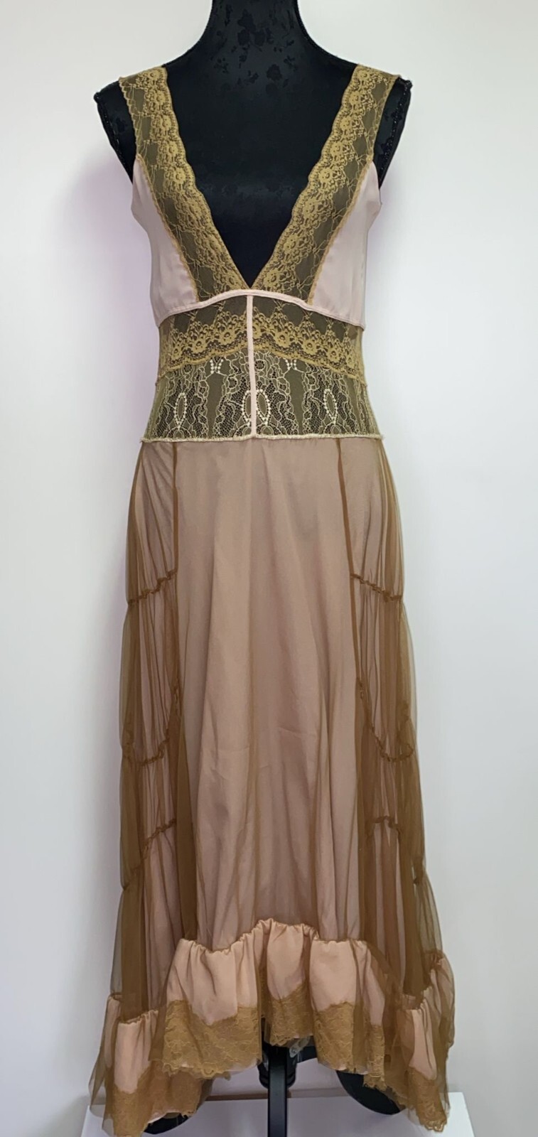 ZARA DRESS WITH MATCHING LACE BEIGE V-NECK STRAPS SS24 SIZES