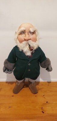 VTG Signed Odaca Doll By Jodi Creager Old Man Smoking Pipe Green Sweater