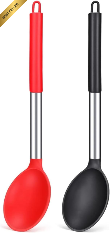 Large Silicone Cooking Spoon Set of 2 Non Stick Solid Basting Spoon Heat-Resista