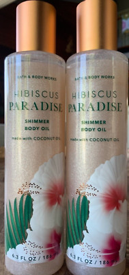 2 (TWO) HIBISCUS PARADISE 6.3oz Shimmer Body OIL Bath & and Body Works