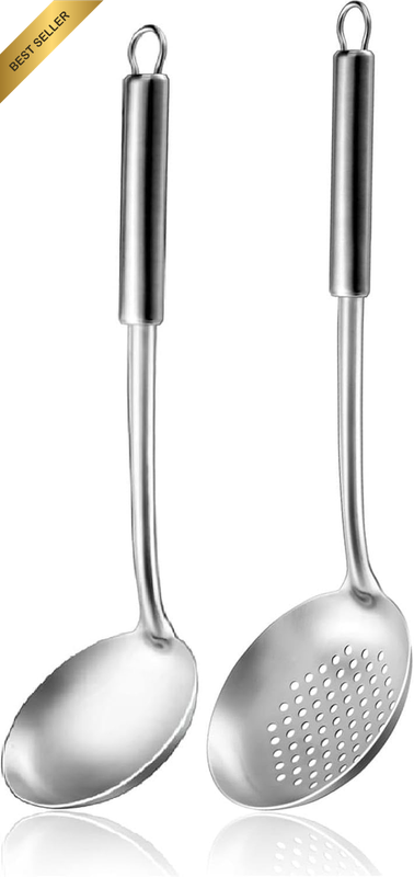 2-Pieces Ladle and Slotted Spoon, Soup Strainer, 304 Stainless Steel Cooking Ute