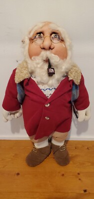 VTG Signed Odaca Doll By Jodi Creager Old Man Smoking Pipe Red Sweater