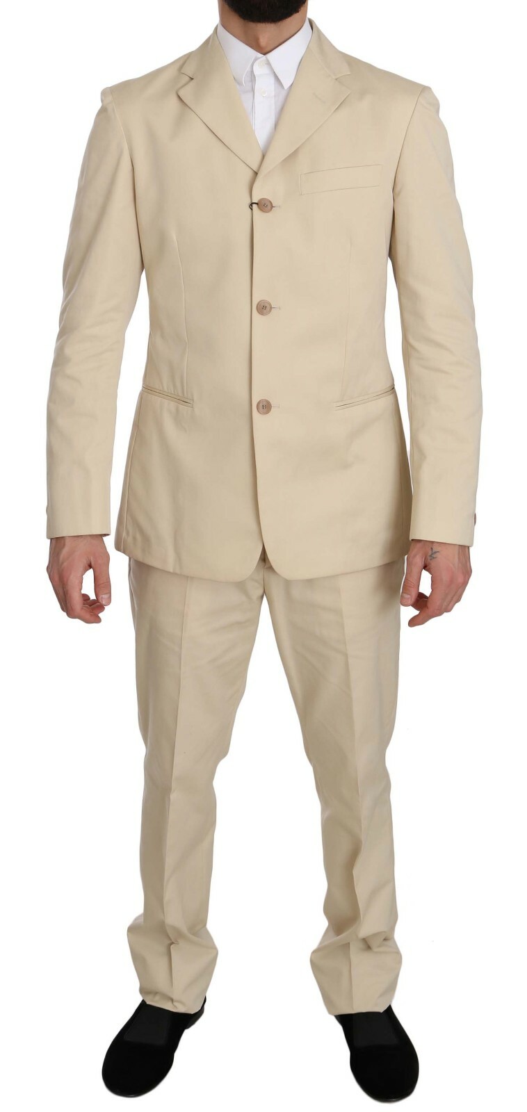 Pre-owned Romeo Gigli Suit Two Piece 3 Button Beige Cotton Solid Eu46 /us36/ S Rrp $600
