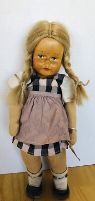 Vintage Germany  Kuck In Die Welt 13  Wooden Face Girl Doll Jointed Legs
