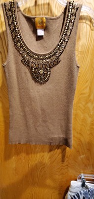 Ruby Rd. Size S Light Brown Embellished Scoop Neck Sleeveless Top