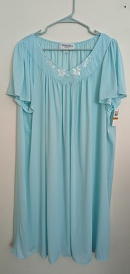 Miss Elaine Sheer Elegance Nightgown 3X Tricot Nylon Blue Short Slv Embroidered