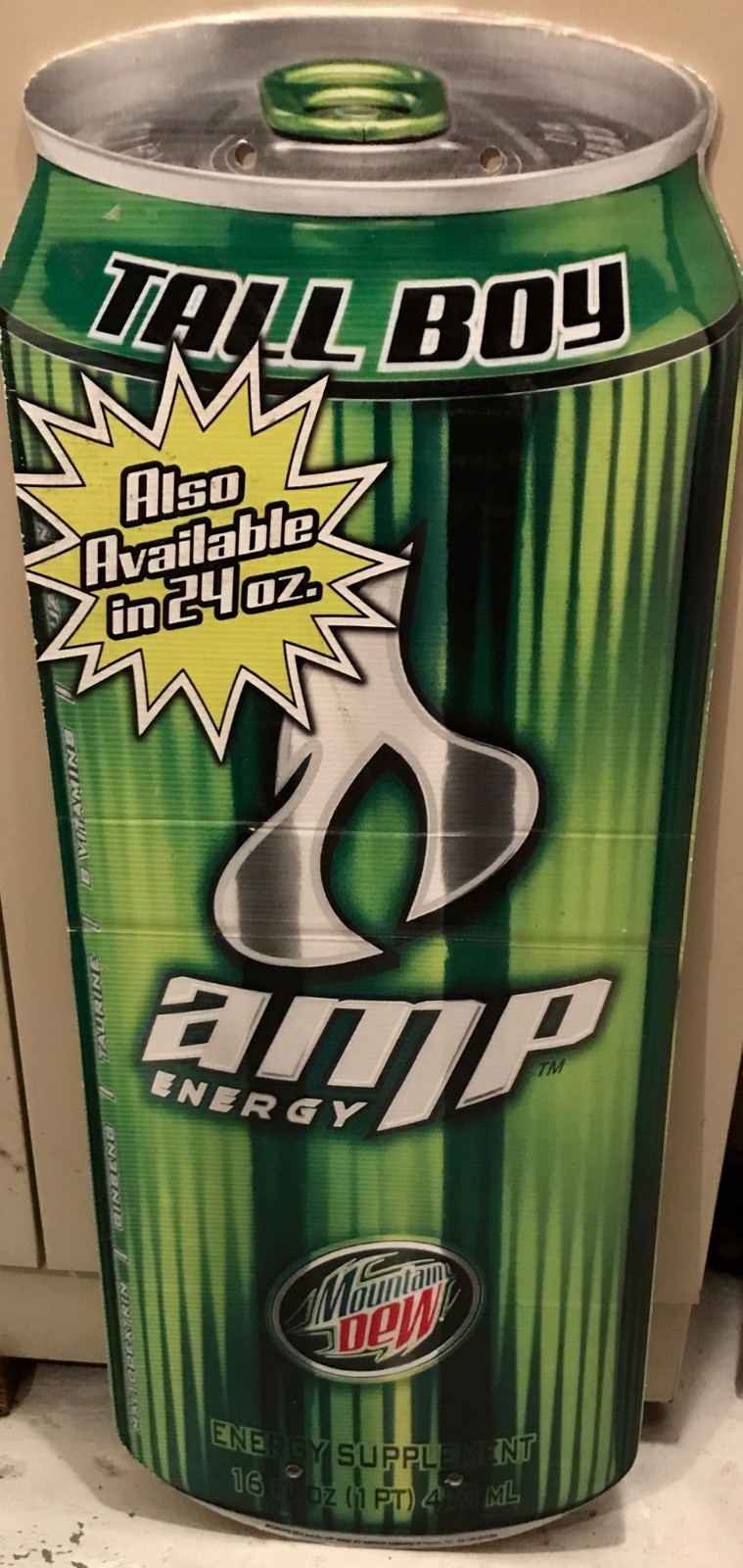 2003 AMP Energy Drink Tall Boy Corrugated Sign HardFirm Plastic Monster Rockstar