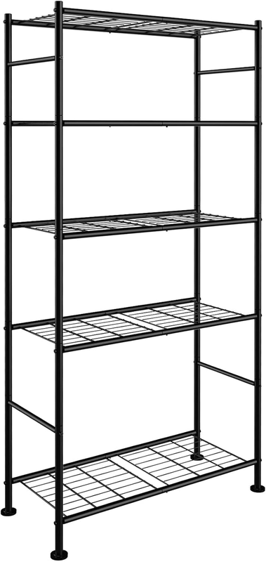 5-Tier Storage Shelves, Stable Metal Shelf Organiser, Black