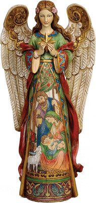 by Roman - Angel Figure Holding Star with Holy Family in Skirt, 15.75'' H, Resin 