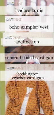 Willow Yarns Lot of 5 Crochet & Knitting Patterns Tunic Hoodie Cardigan Boho