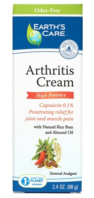 Earth's Care Arthritis Cream, No Artificial Colors/Parabens/Odorless 2.4OZ 05/26