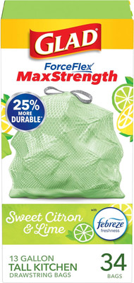 Trash Bags Forceflex Maxstrength Tall Kitchen Drawstring Garbage Bags