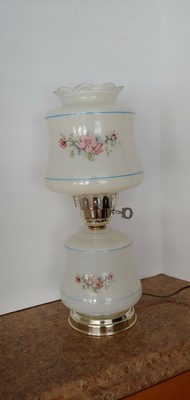 Vintage MCM Atomic White Gold Speckled Eames Era Danish Modern Style Parlor Lamp w Clear Glass Chimney /& Milk Glass Shade Only 45 USD