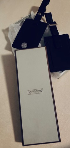 Restoration Hardware  (2)  Leather Luggage Tags (2) - Black - New In Box