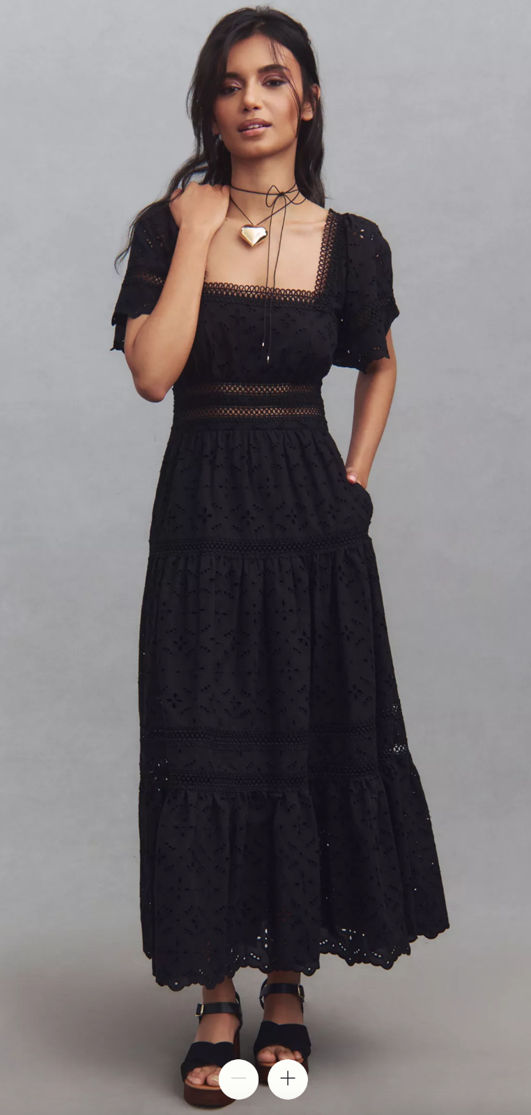 Pre-owned Anthropologie The Violetta Square-neck Eyelet Black Midi Dress By Maeve