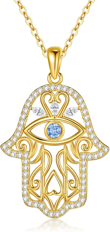 Hamsa Necklace 925 Sterling Silver Evil Eye/Lotus Flower/Star of David/Chai/Yin