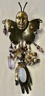 Tabra 925 Silver & Bronze Goddess Butterfly Garnet Pin Rare by Esme's Vault