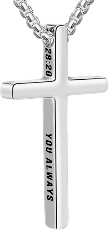 Cross Necklace for Men Stainless Steel Inspirational Bible Verse Pendant Cross C