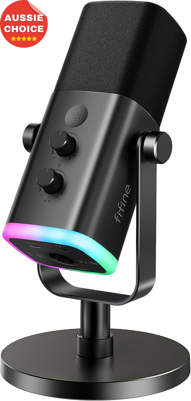 Dynamic XLR USB Microphone Podcast PC Gaming Streaming RGB Light Mute Jack Stand