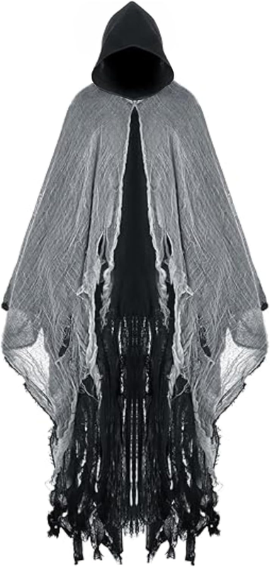 Adult Grim Reaper Hooded Cape, Scary Halloween Cloak Costume f...