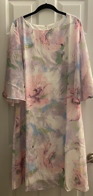 NEW DRAPER S AND DAMON S WOMEN S LINED FLUTTER SLEEVES FLORAL DRESS LARGE