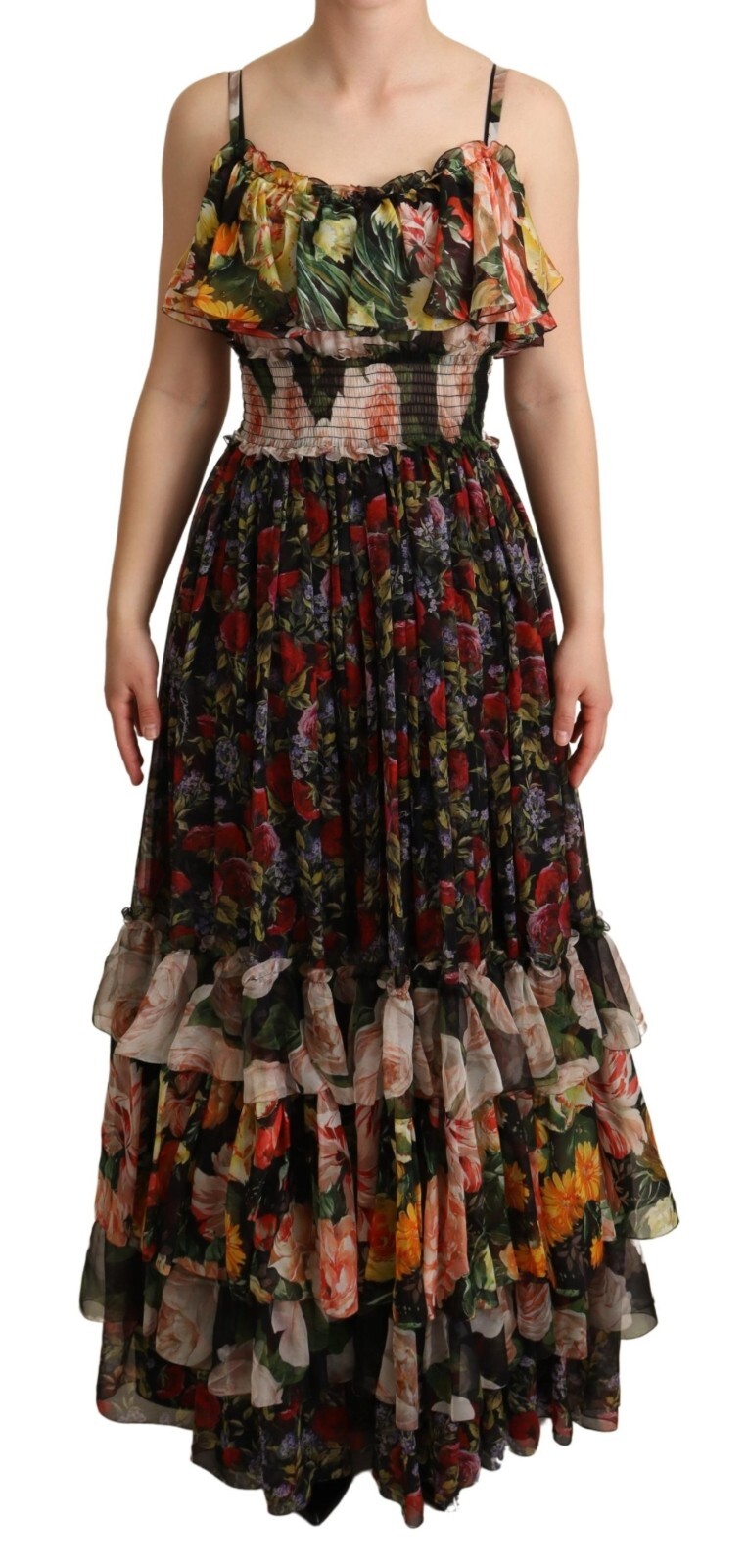 

DOLCE - GABBANA Платье Многоцветное шифоновое с цветочным принтом IT38/US4/ $4000, Multicolor