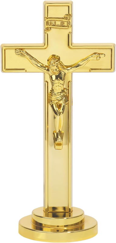 Gold Standing Crucifix Cross 7 Inch Catholic Jesus Tabletop Wall Hanging Decor