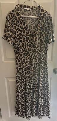 NWOT Mango MNG Suit Leopard Animal Print Midi Shirt Waist Dress EUR L US 6 Pinup