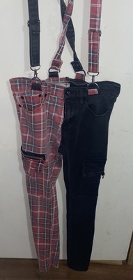 Hot Topic HT Denim Stinger Jeans Pants Uni 28x 30Black Red Plaid Stretch Skinny