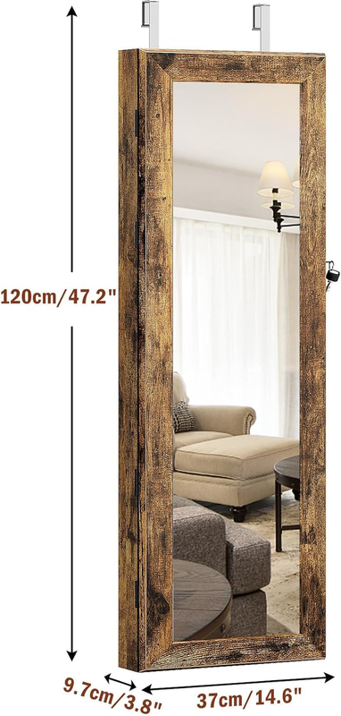 Lockable Wooden Jewelry Cabinet Mirror Cabinet Chest Armoire Wardrobe Storage Or