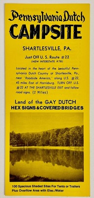 1970s Pennsylvania Dutch Campsite Shartlesville VTG Brochure Hex Signs Bridge