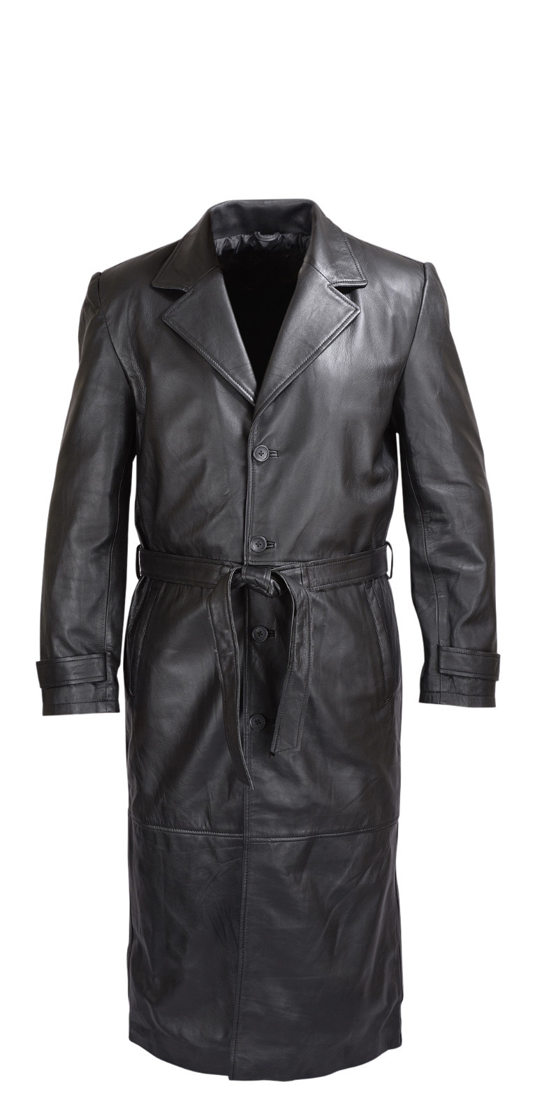 Pre-owned Wicked Mens Black Lambskin Classic Leather Trench Coat Mlc1