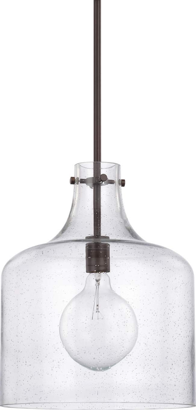 Homeplace Lighting 325712BZ Crawford Urban/Industrial Clear Seeded Glass Jar Pendant Light, 1-Light 100 Watt, 15