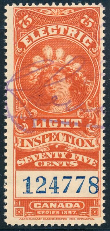 FE12 Canada Electric Light Inspection Revenue Stamps 1900 MNH precancel