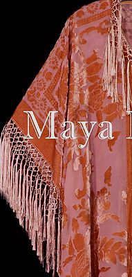 Pre-owned Maya Matazaro Papaya Orange Fringe Jacket Kimono Duster Silk Burnout Velvet  Plus