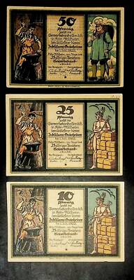 1921 Germany GEWERBEBANK 10 25 50  Phennig Banknote / Notgeld