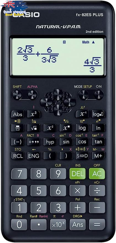 Casio FX-82ES Plus Scientific Calculator, 252 Functions, Non-Programmable, Black