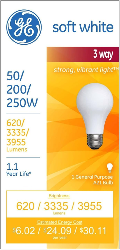 12 PACK GE 97494 Lighting 50/200/250-Watt, 3-Way Light Bulb,Soft White - USA NEW