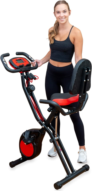 3-In-1 Folding Exercise Bike, Stationary Bikes for Home with Arm Workout Bands,
