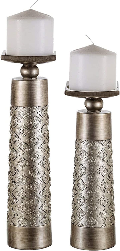 Set Of 2 - Home Decor Pillar Candle Stand, Coffe