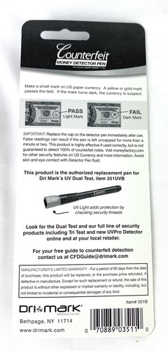 COUNTERFEIT Money Detector Pen Dri Mark The Original. Easy to Use.