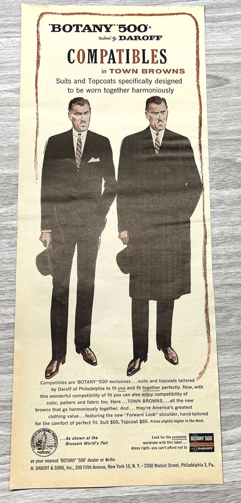 1958 Vintage Print Ad Botany 500 Mens Daroff Tailored Suits Co...