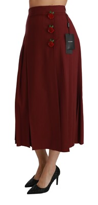 Pre-owned Dolce & Gabbana Skirt Wool Red High Waist Pleated Maxi It38/us4/xs Rrp $1350