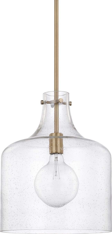 Homeplace Lighting 325712AD Crawford Urban/Industrial Clear Seeded Glass Jar Pendant Light, 1-Light 100 Watt, 15